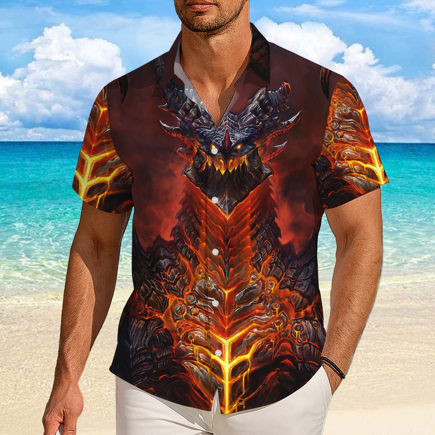 Magma Lava Dragon King Hawaiian Shirt Men Women Casual Aloha Beach Vacation