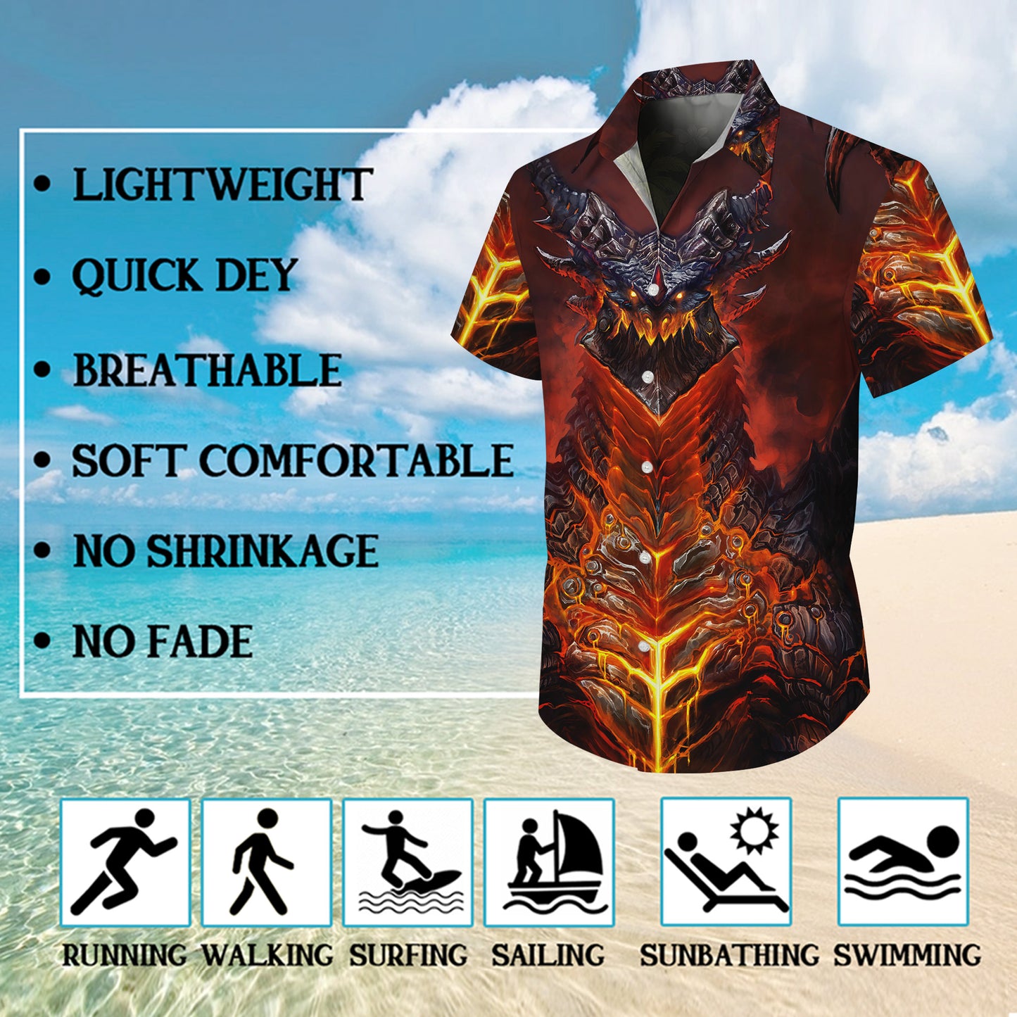 Magma Lava Dragon King Hawaiian Shirt Men Women Casual Aloha Beach Vacation