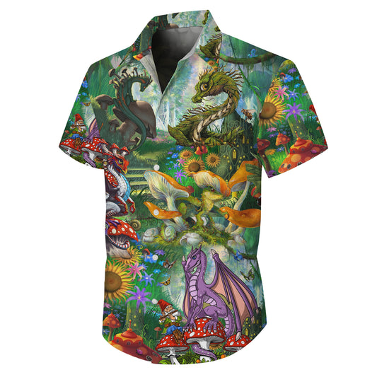 Cute Dragons & Magic Mushroom Forest Hawaiian Shirt Men Women Aloha Beach