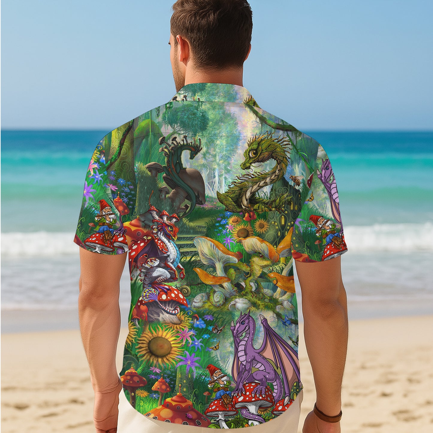 Cute Dragons & Magic Mushroom Forest Hawaiian Shirt Men Women Aloha Beach