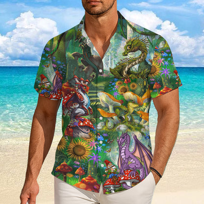 Cute Dragons & Magic Mushroom Forest Hawaiian Shirt Men Women Aloha Beach