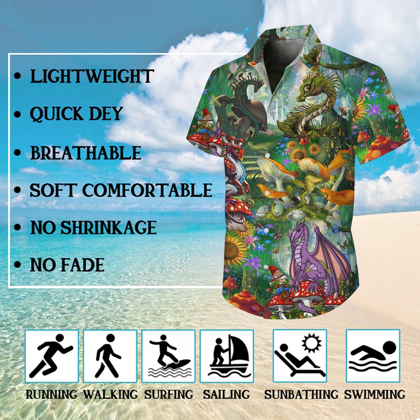 Cute Dragons & Magic Mushroom Forest Hawaiian Shirt Men Women Aloha Beach