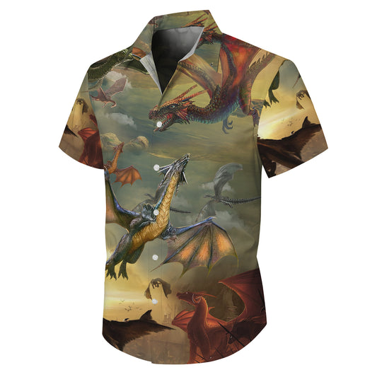 Epic Mythical Dragons Flying in Fantasy Sky Pattern Hawaiian Shirt Men