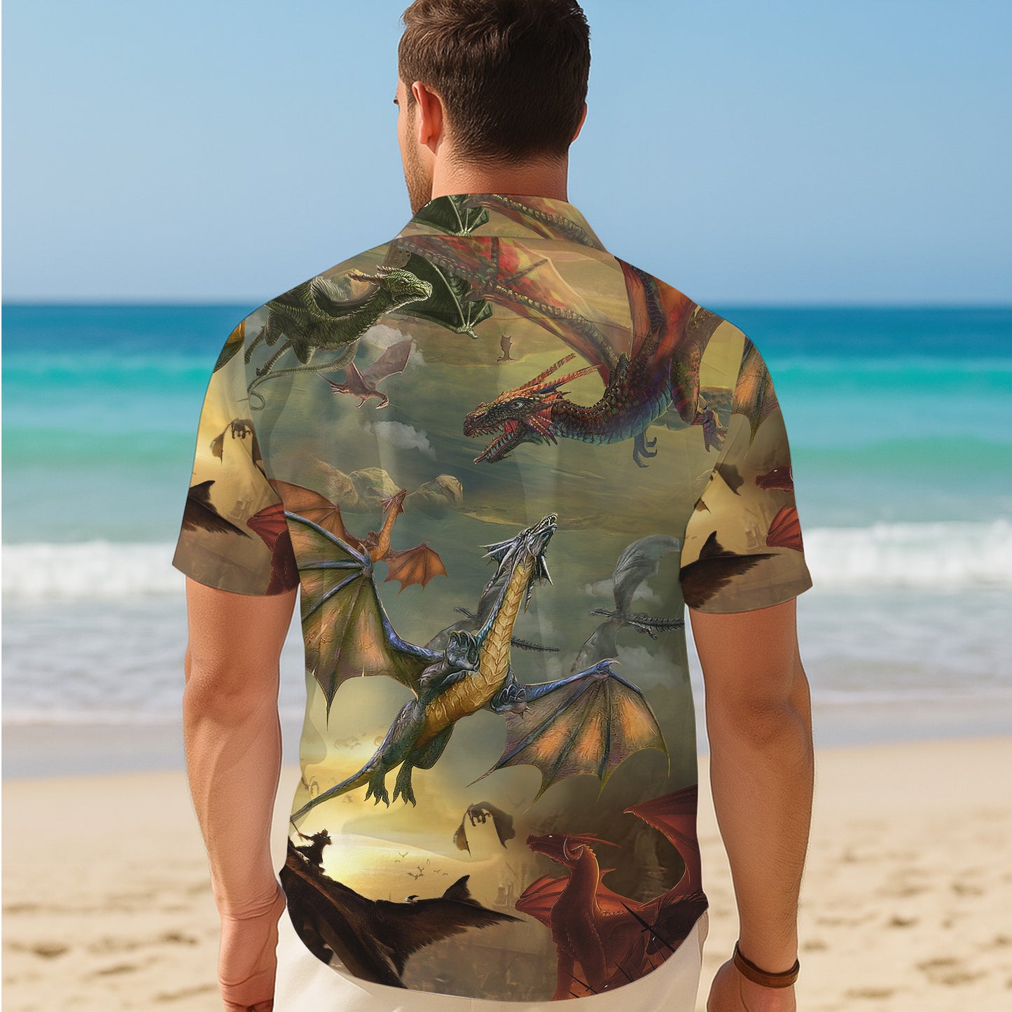 Epic Mythical Dragons Flying in Fantasy Sky Pattern Hawaiian Shirt Men