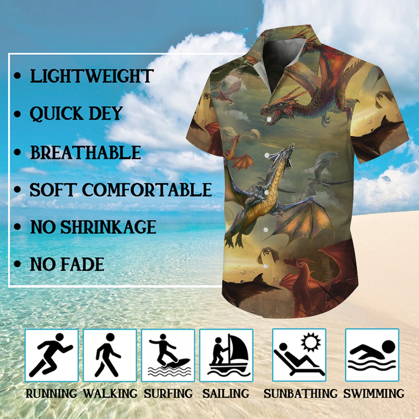Epic Mythical Dragons Flying in Fantasy Sky Pattern Hawaiian Shirt Men