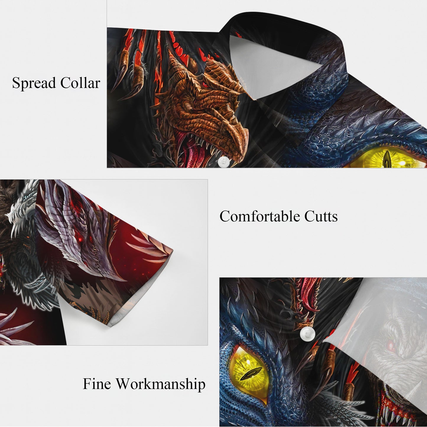 Fierce Mythical Dragon Heads & Eyes Pattern Hawaiian Shirt Men Women Aloha