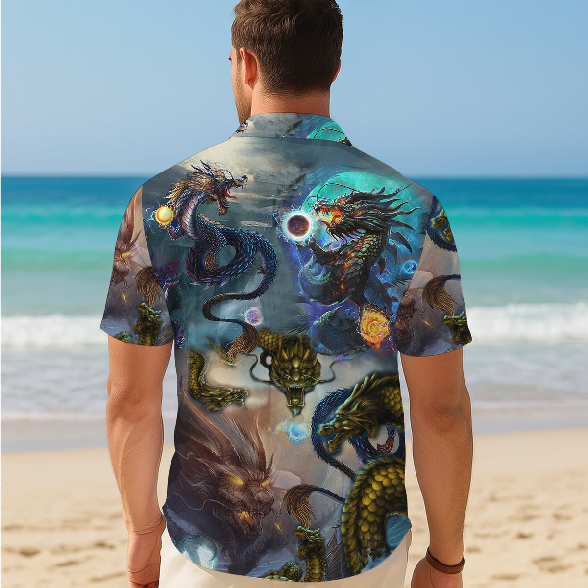 Magical Fantasy Dragon & Energy Orb Pattern Hawaiian Shirt Men Women Aloha