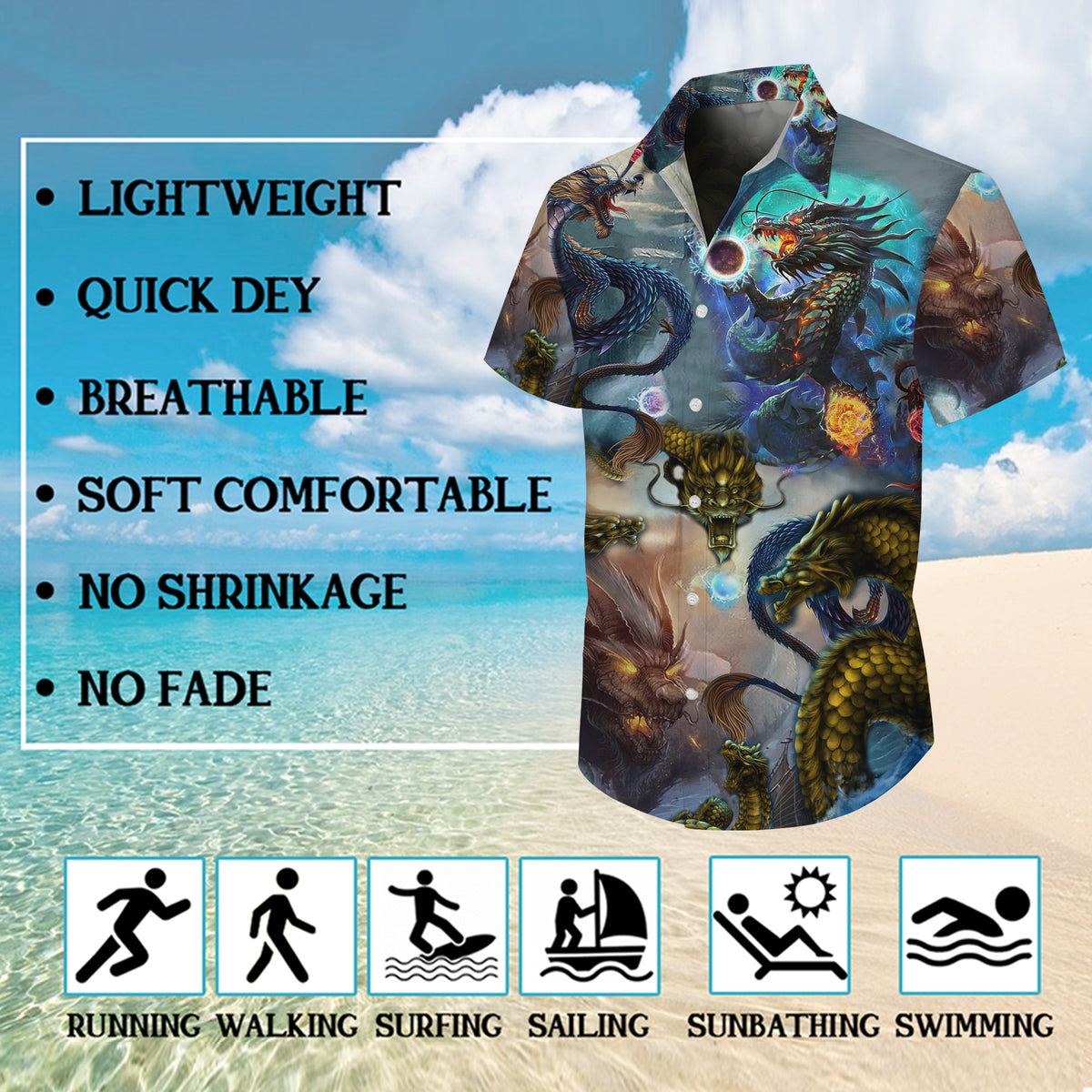 Magical Fantasy Dragon & Energy Orb Pattern Hawaiian Shirt Men Women Aloha
