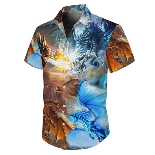 Epic Fire & Ice Elemental Dragons Battle Pattern Hawaiian Shirt Men Women