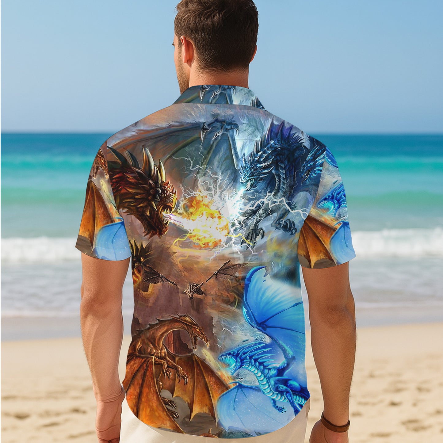 Epic Fire & Ice Elemental Dragons Battle Pattern Hawaiian Shirt Men Women