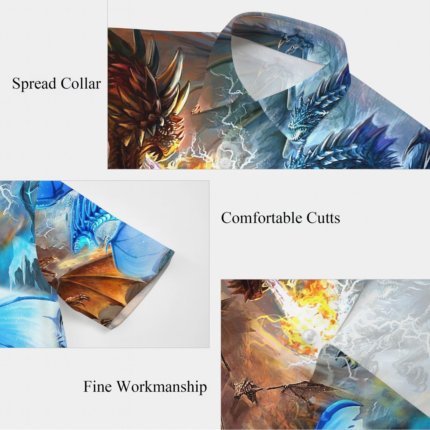 Epic Fire & Ice Elemental Dragons Battle Pattern Hawaiian Shirt Men Women
