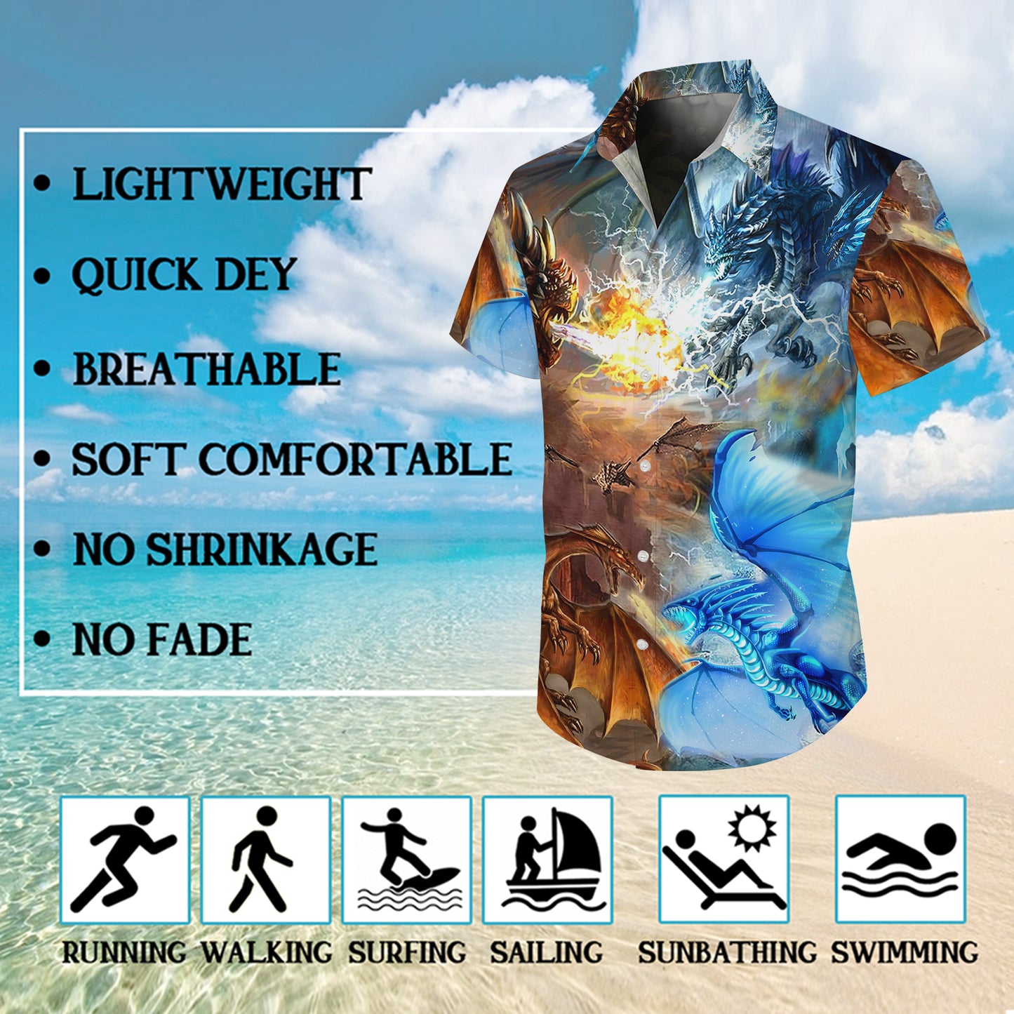 Epic Fire & Ice Elemental Dragons Battle Pattern Hawaiian Shirt Men Women