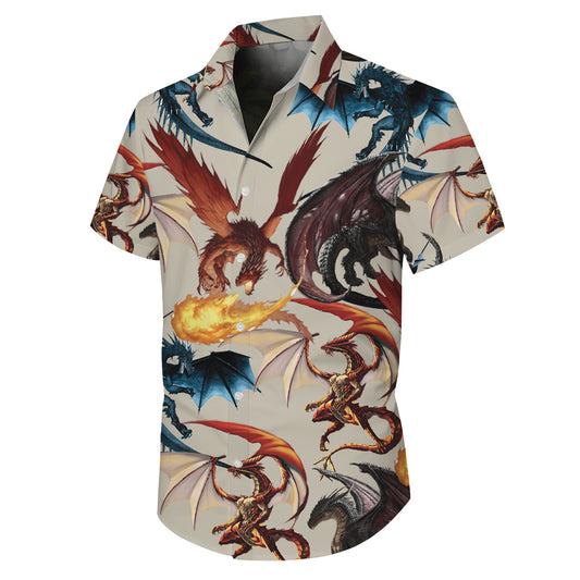 Fantasy Dragons & Fire Hawaiian Shirt Men Women Casual Aloha Beach
