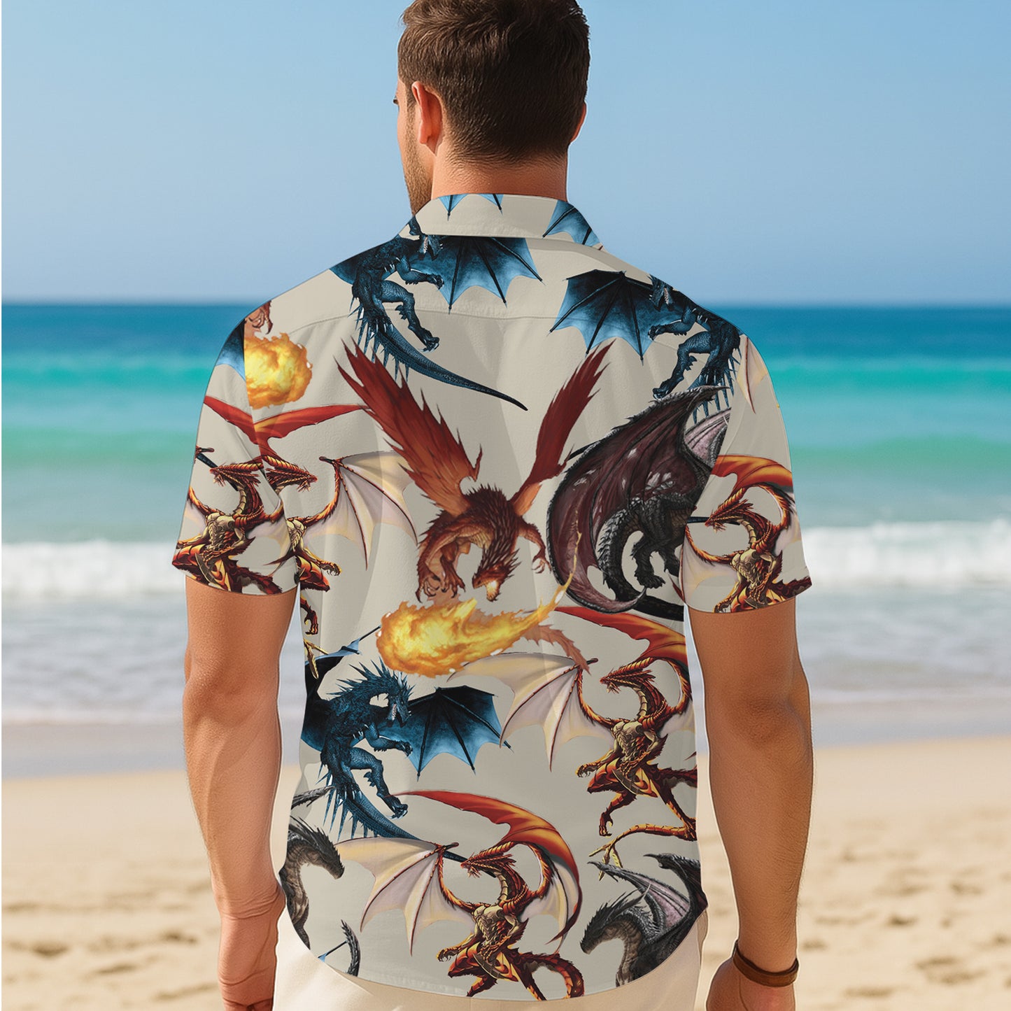 Fantasy Dragons & Fire Hawaiian Shirt Men Women Casual Aloha Beach
