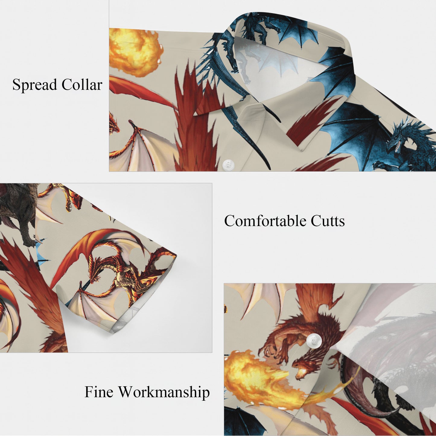 Fantasy Dragons & Fire Hawaiian Shirt Men Women Casual Aloha Beach