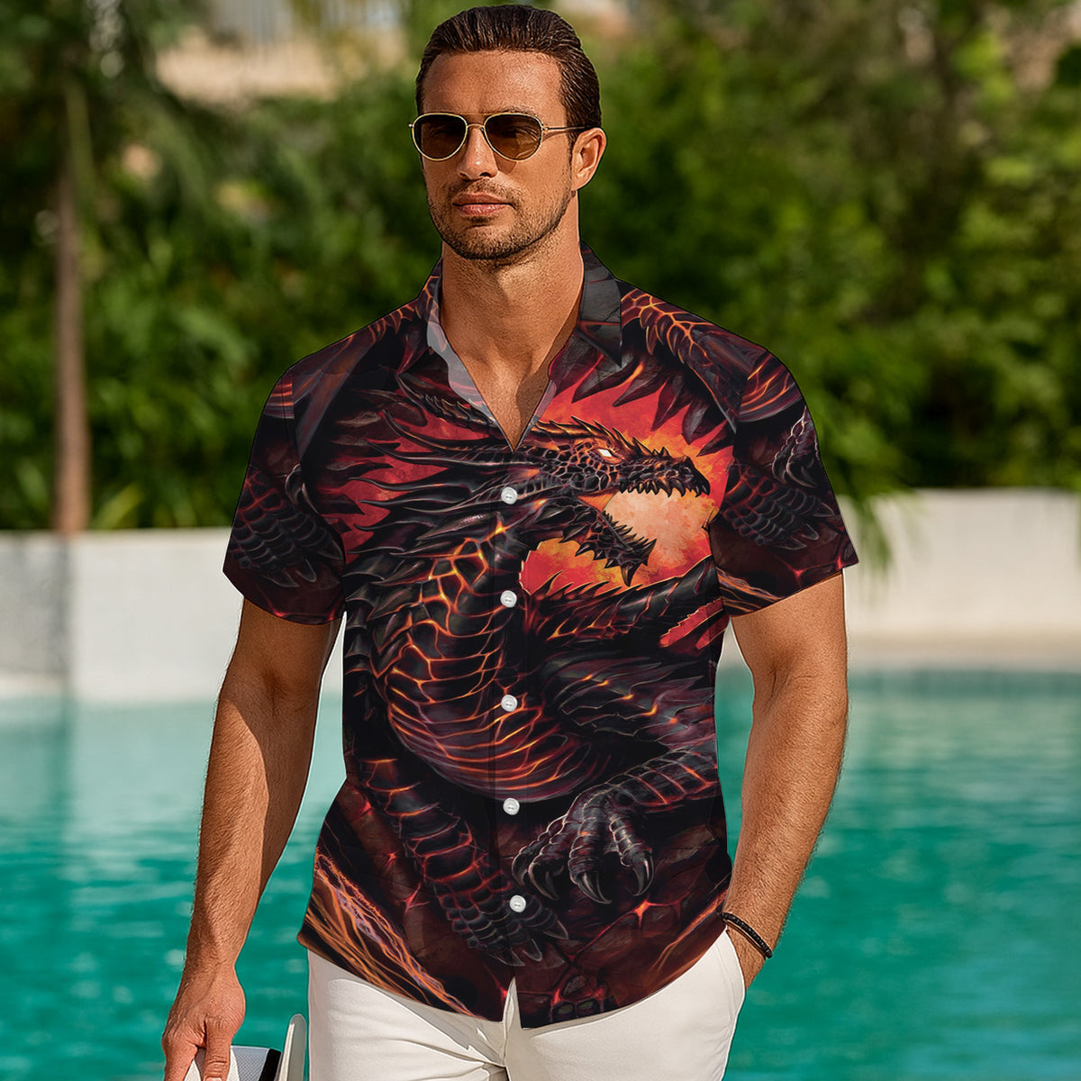 Lava Fire Dragon Hawaiian Shirt Men Women Casual Aloha Beach Vacation