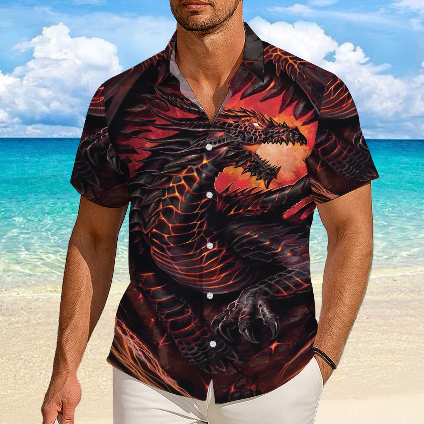 Lava Fire Dragon Hawaiian Shirt Men Women Casual Aloha Beach Vacation