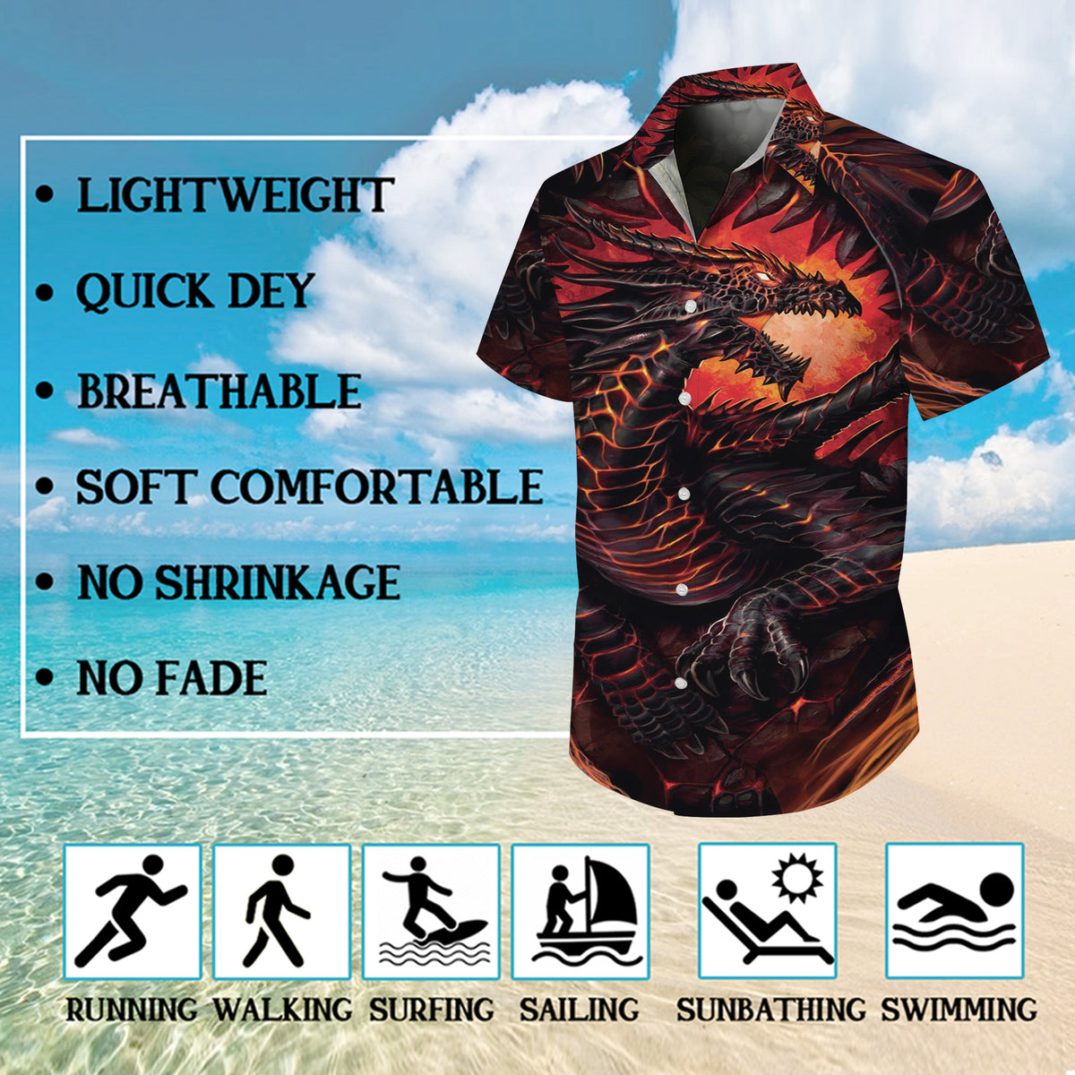 Lava Fire Dragon Hawaiian Shirt Men Women Casual Aloha Beach Vacation