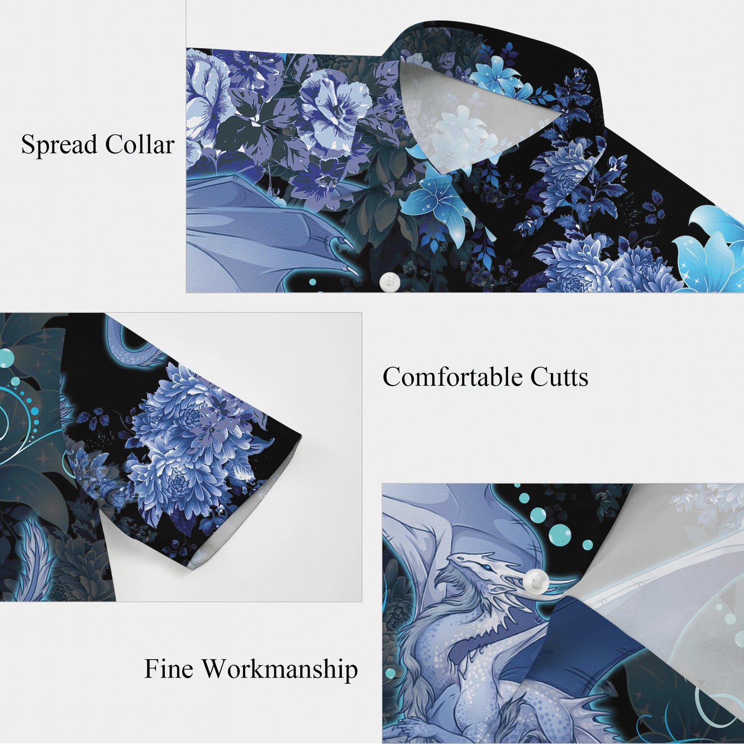 Blue Ice Dragon & Floral Hawaiian Shirt Men Women Casual Aloha Beach Vacation