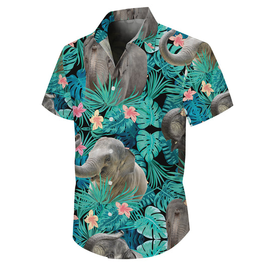 Tropical Elephants & Leaves Hawaiian Shirt Men Women Casual Aloha Beach
