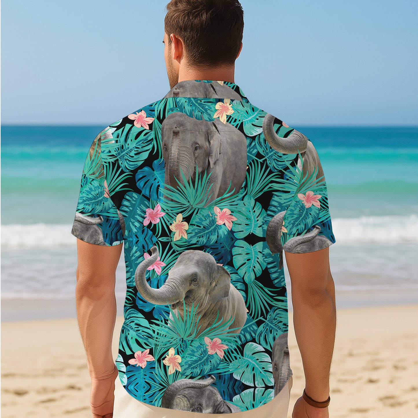 Tropical Elephants & Leaves Hawaiian Shirt Men Women Casual Aloha Beach