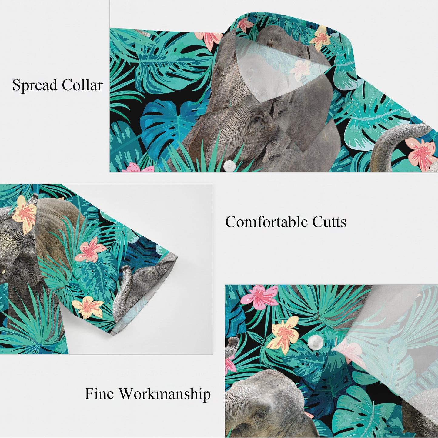 Tropical Elephants & Leaves Hawaiian Shirt Men Women Casual Aloha Beach