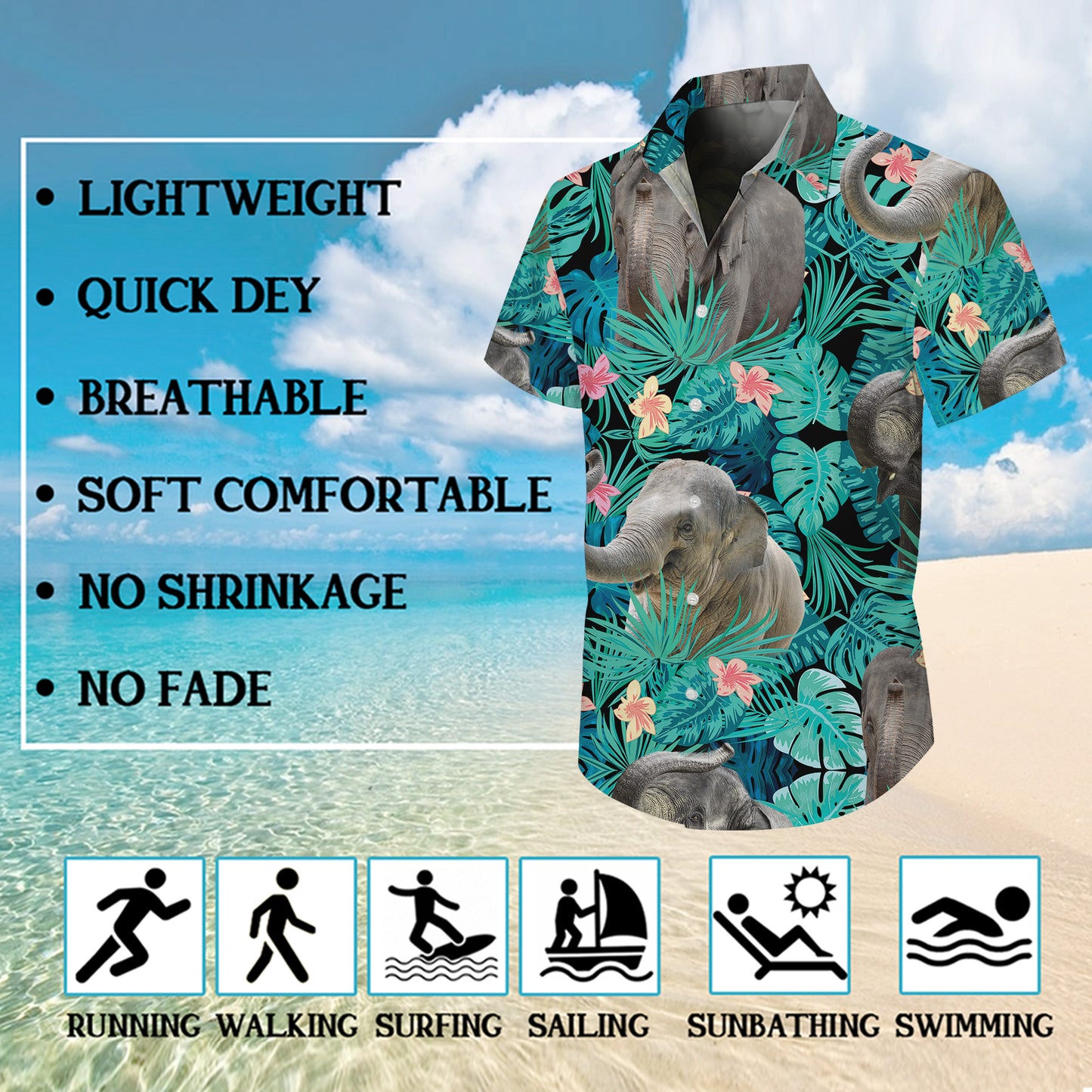 Tropical Elephants & Leaves Hawaiian Shirt Men Women Casual Aloha Beach
