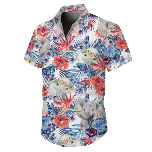 Cute Baby Elephants & Floral Hawaiian Shirt Men Women Casual Aloha Beach