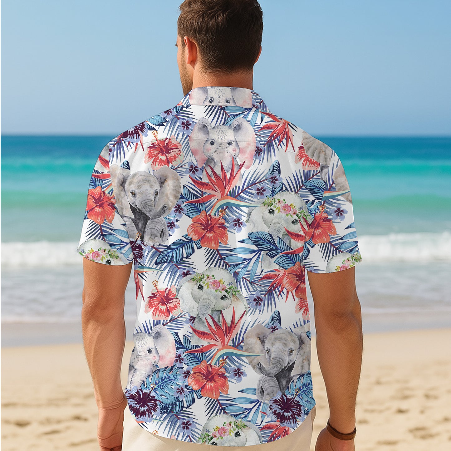 Cute Baby Elephants & Floral Hawaiian Shirt Men Women Casual Aloha Beach