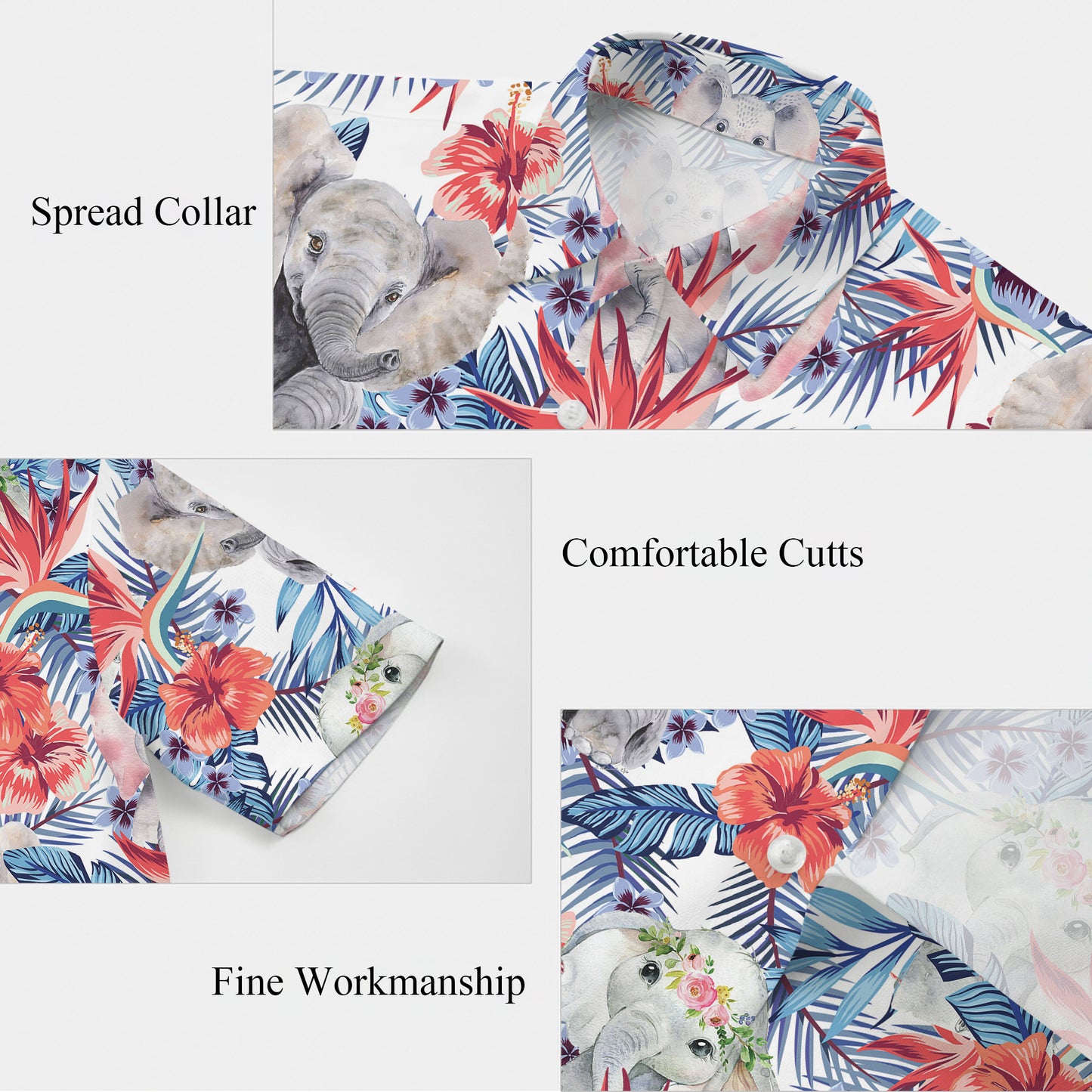 Cute Baby Elephants & Floral Hawaiian Shirt Men Women Casual Aloha Beach