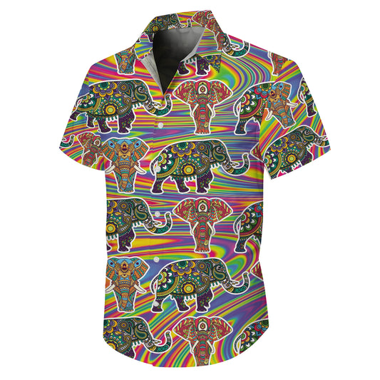 Psychedelic Mandala Elephants Hawaiian Shirt Men Women Casual Aloha Beach