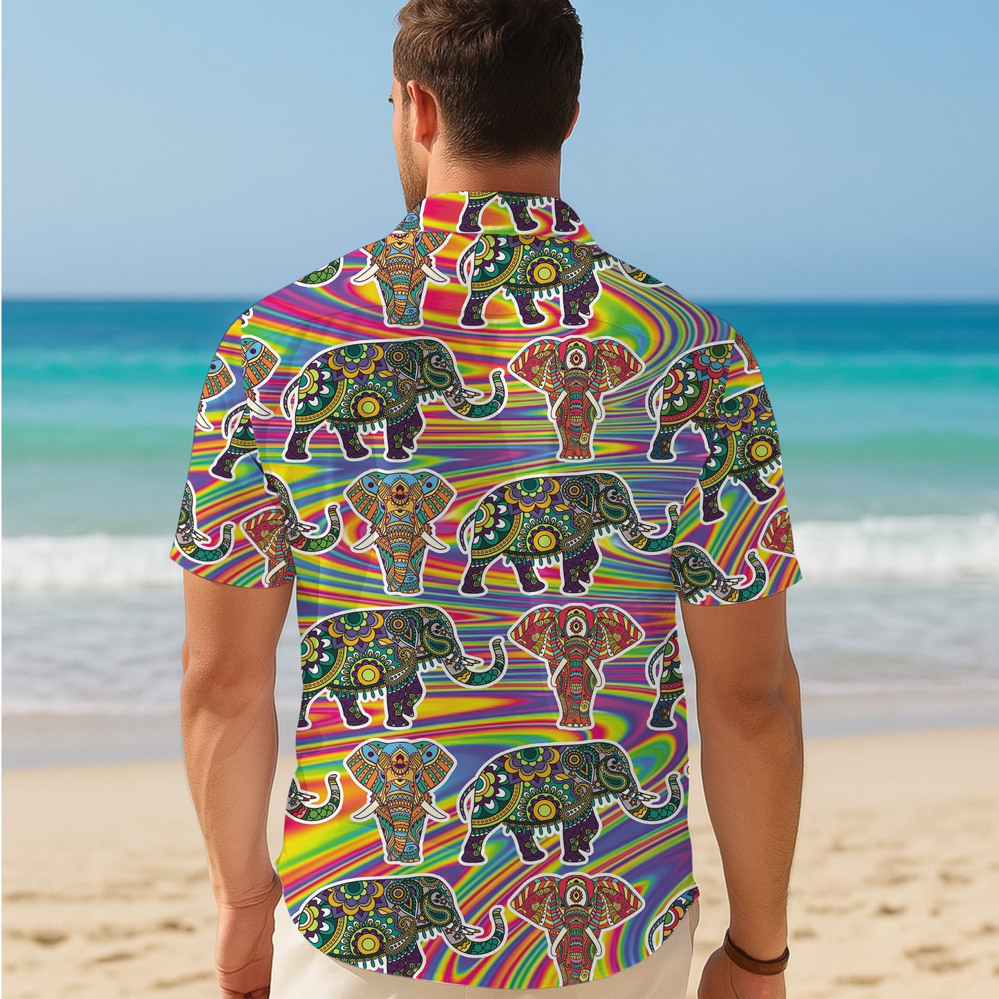 Psychedelic Mandala Elephants Hawaiian Shirt Men Women Casual Aloha Beach