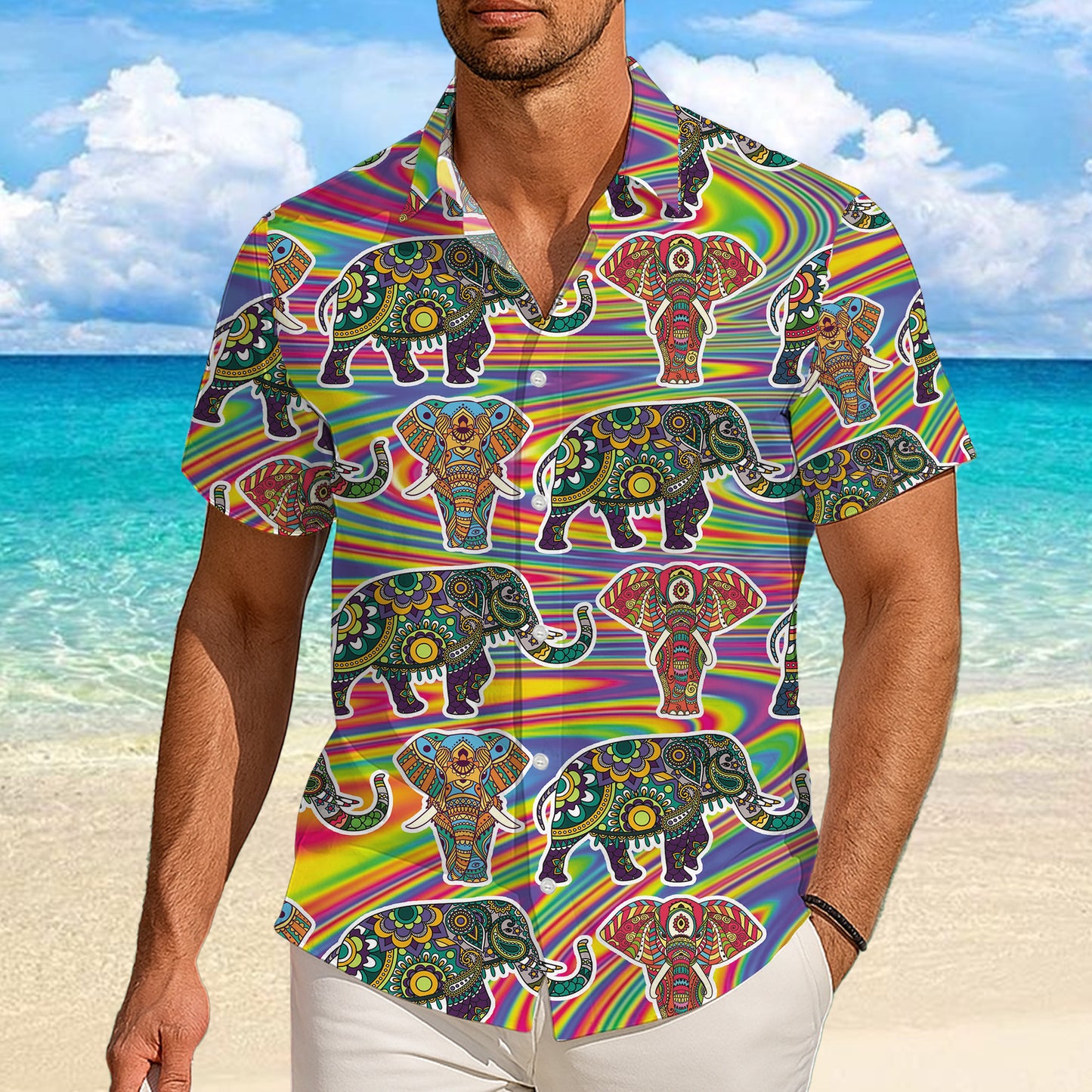 Psychedelic Mandala Elephants Hawaiian Shirt Men Women Casual Aloha Beach