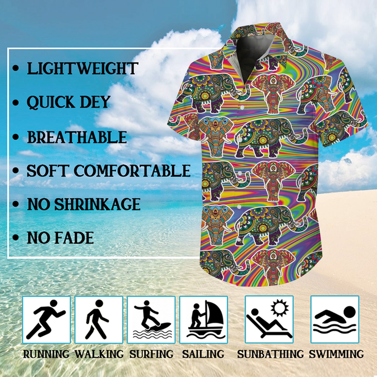 Psychedelic Mandala Elephants Hawaiian Shirt Men Women Casual Aloha Beach