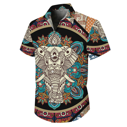 Boho Mandala Elephant Face Hawaiian Shirt Men Women Casual Aloha Beach