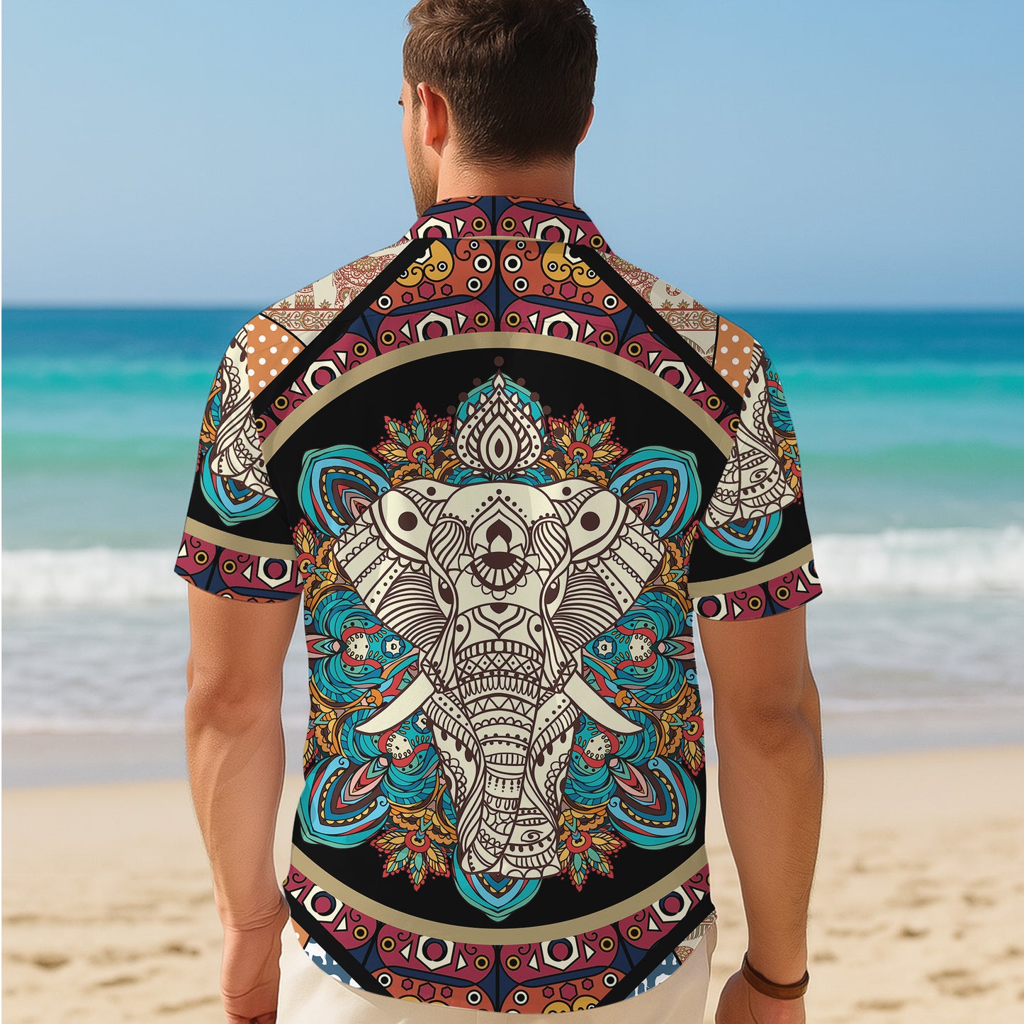 Boho Mandala Elephant Face Hawaiian Shirt Men Women Casual Aloha Beach