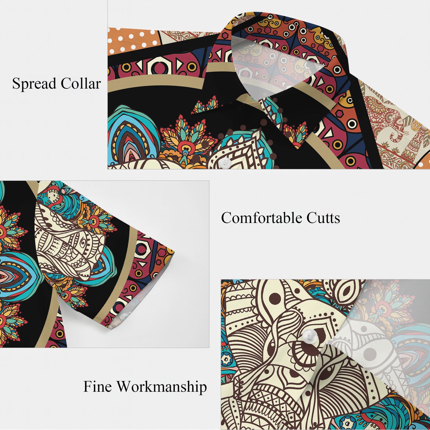 Boho Mandala Elephant Face Hawaiian Shirt Men Women Casual Aloha Beach