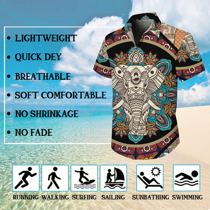 Boho Mandala Elephant Face Hawaiian Shirt Men Women Casual Aloha Beach