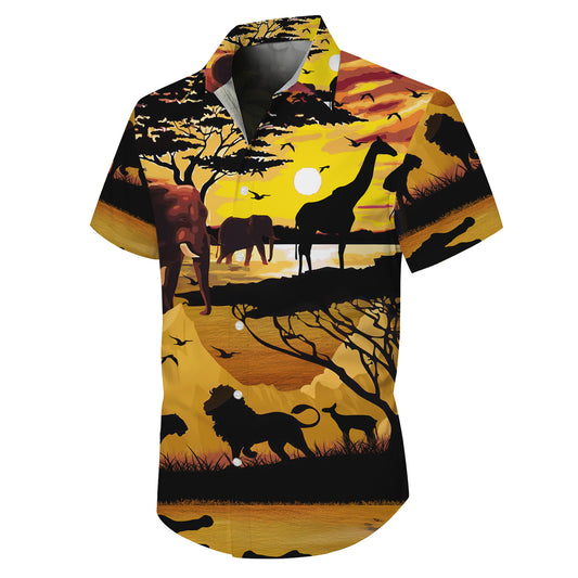 African Savanna Sunset Wildlife Hawaiian Shirt Men Women Casual Aloha Beach