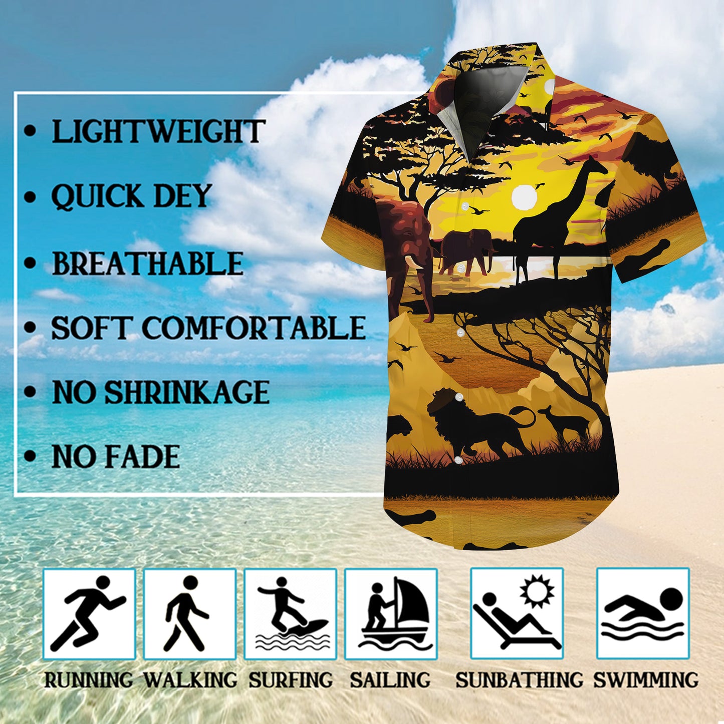 African Savanna Sunset Wildlife Hawaiian Shirt Men Women Casual Aloha Beach