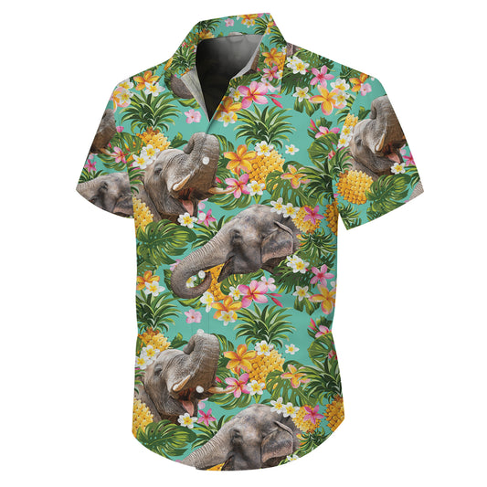 Elephants, Pineapples & Tropical Flowers Hawaiian Shirt Men Women Aloha