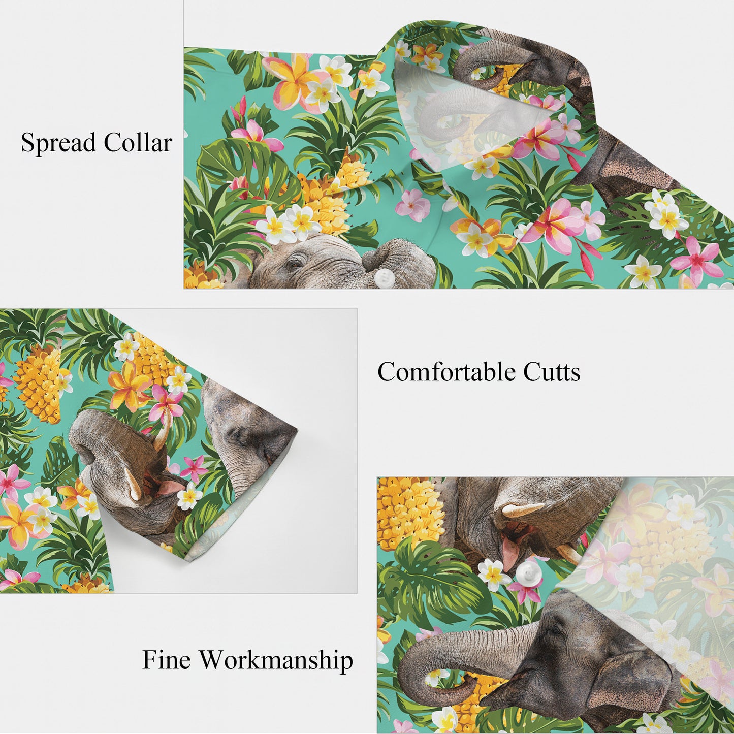 Elephants, Pineapples & Tropical Flowers Hawaiian Shirt Men Women Aloha