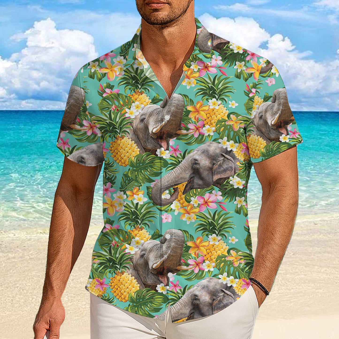 Elephants, Pineapples & Tropical Flowers Hawaiian Shirt Men Women Aloha
