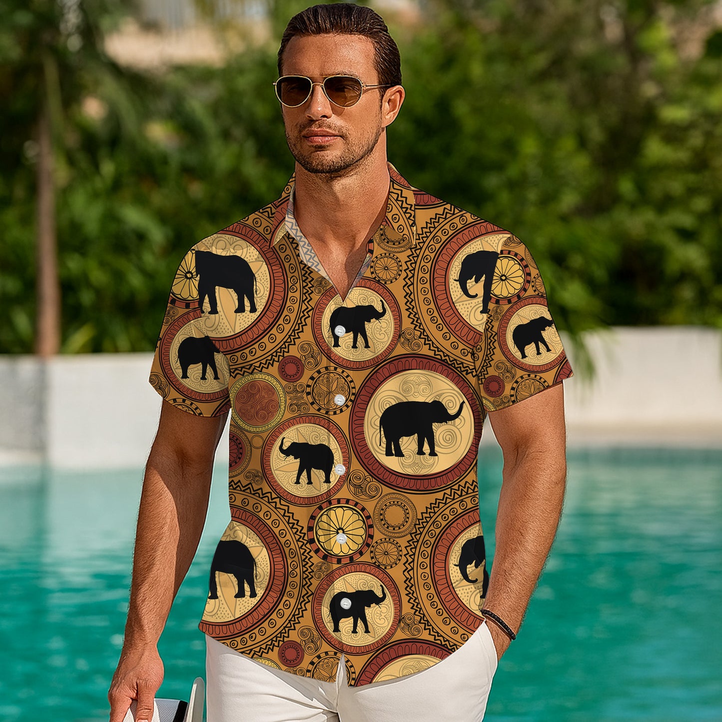 Tribal Boho Elephant Mandala Hawaiian Shirt Men Women Casual Aloha Beach