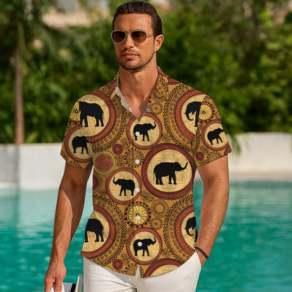 Tribal Boho Elephant Mandala Hawaiian Shirt Men Women Casual Aloha Beach