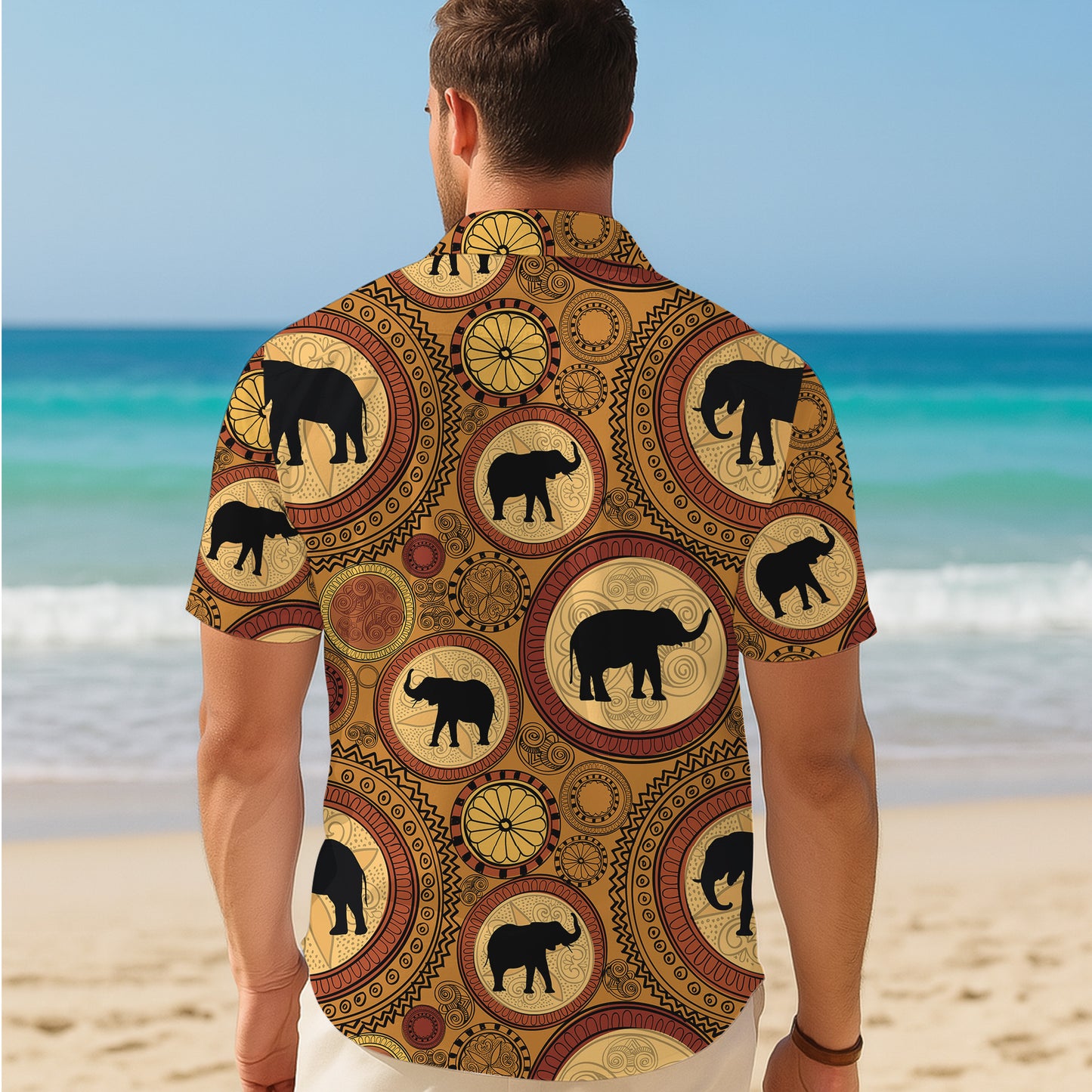 Tribal Boho Elephant Mandala Hawaiian Shirt Men Women Casual Aloha Beach