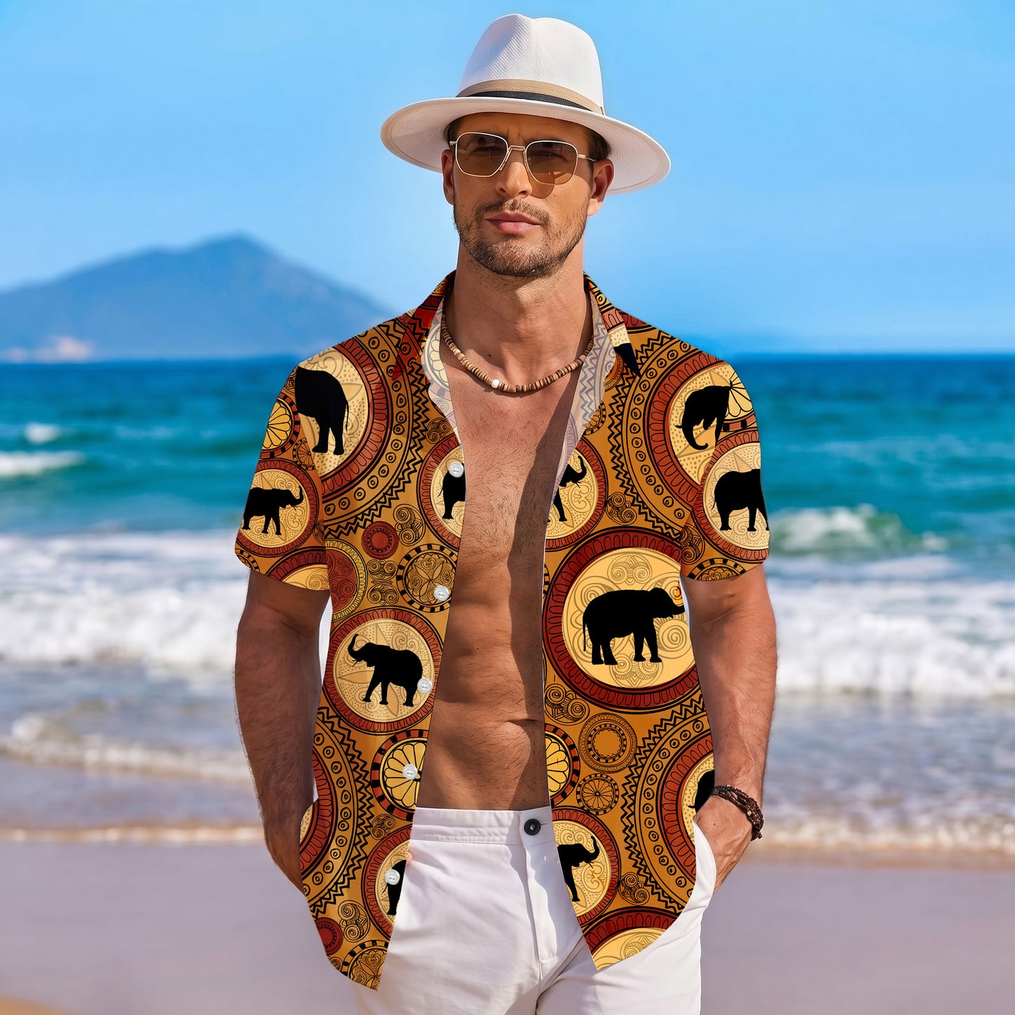 Tribal Boho Elephant Mandala Hawaiian Shirt Men Women Casual Aloha Beach