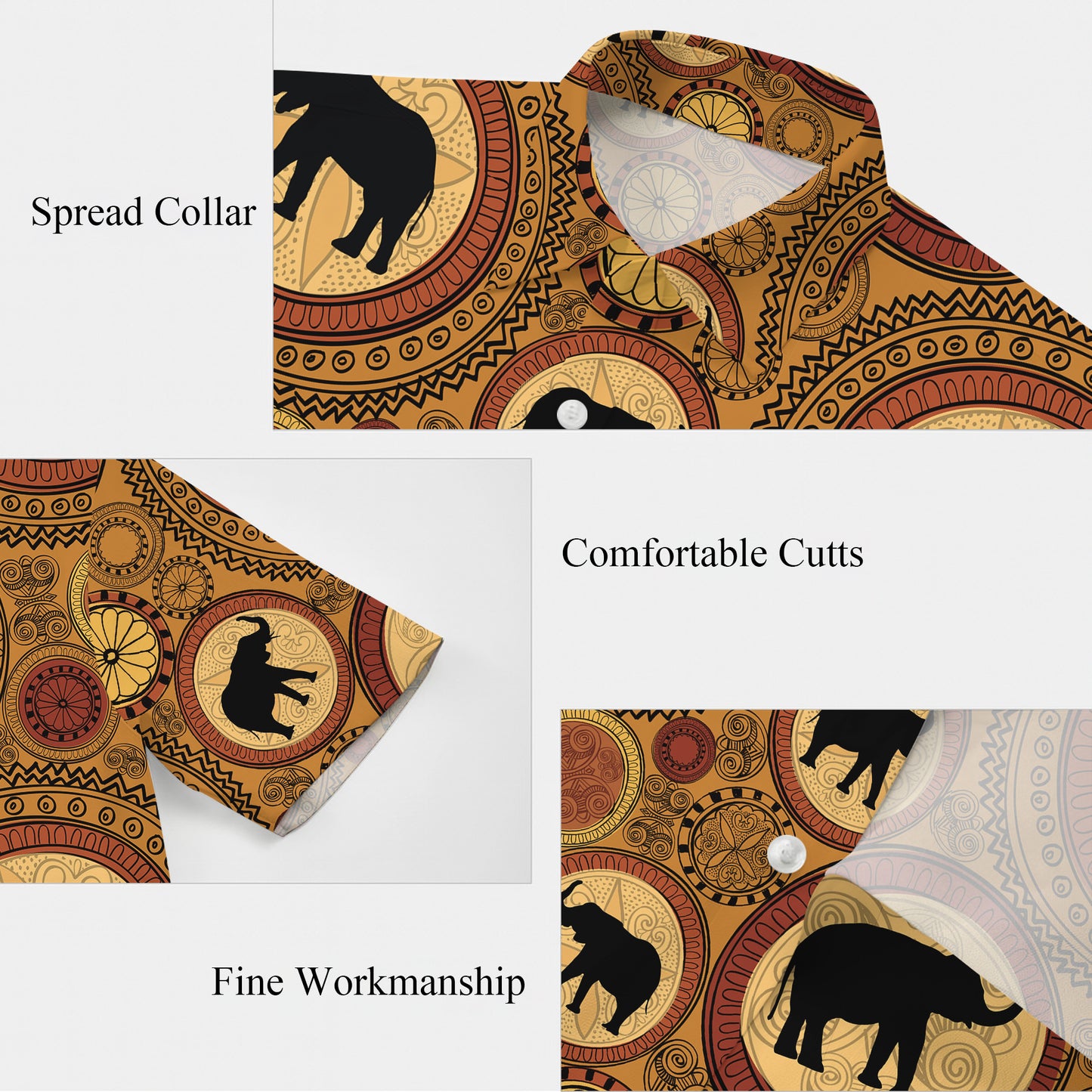 Tribal Boho Elephant Mandala Hawaiian Shirt Men Women Casual Aloha Beach