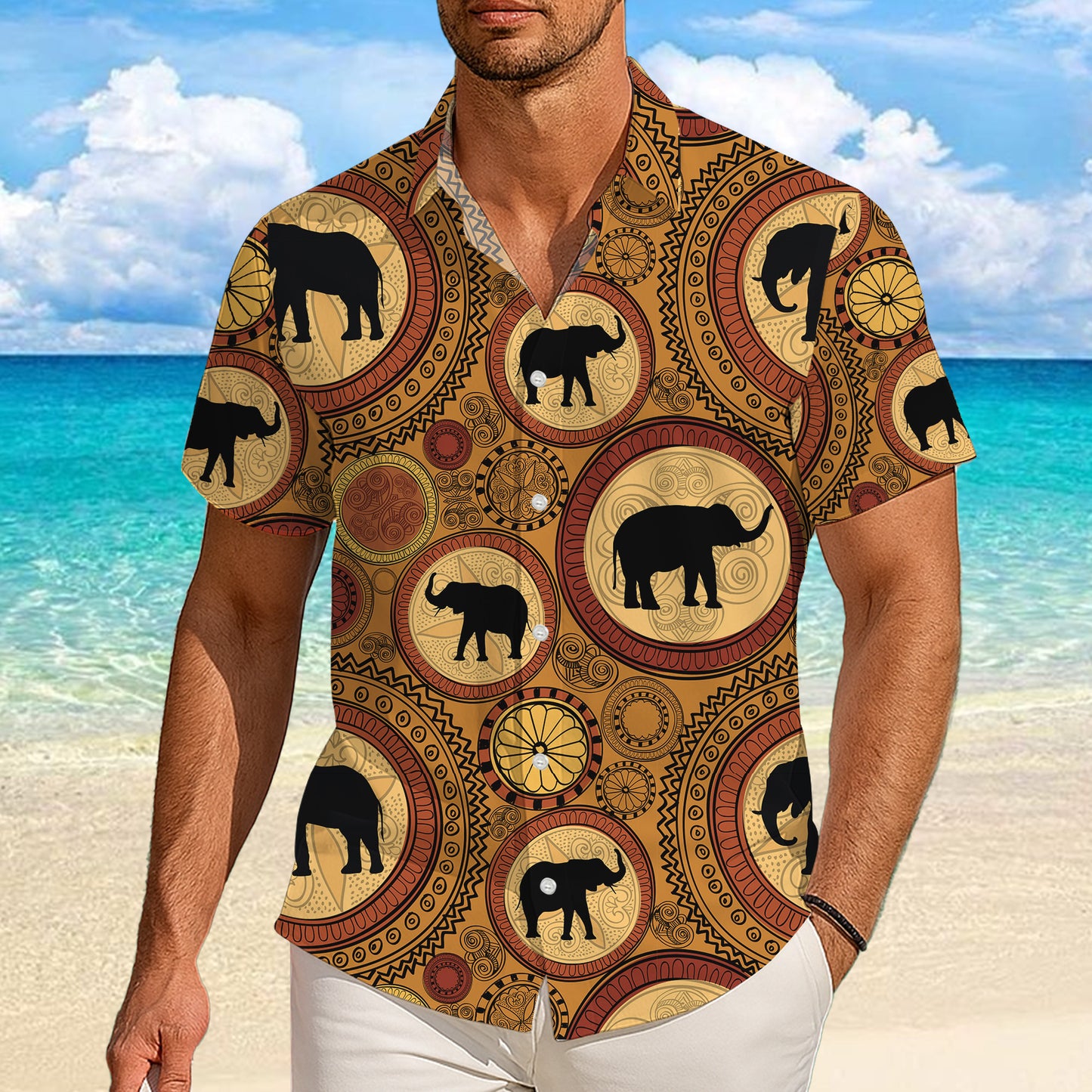 Tribal Boho Elephant Mandala Hawaiian Shirt Men Women Casual Aloha Beach