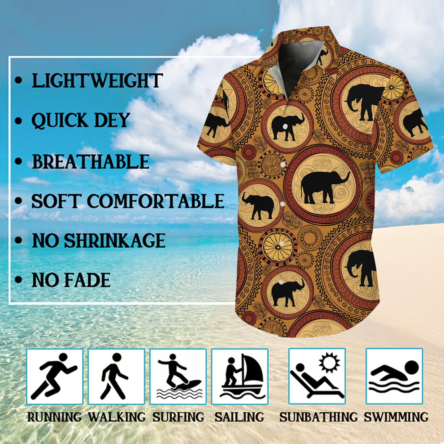 Tribal Boho Elephant Mandala Hawaiian Shirt Men Women Casual Aloha Beach